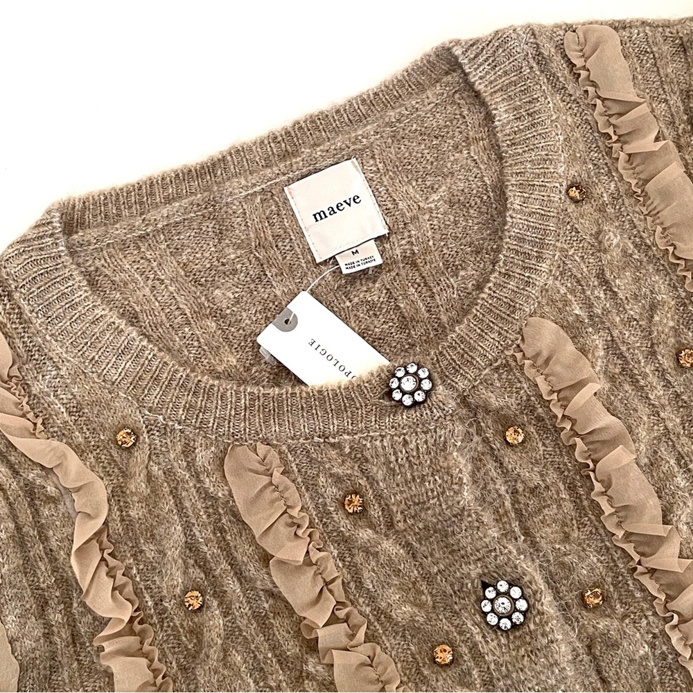 Anthropologie Maeve Embellished Ruffled Short-Sleeve Cardigan Sweater - Picture 5 of 11